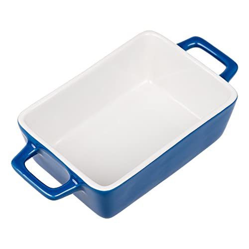 Invero Small rectangular stoneware casserole dish with handles, ideal for baking lasagna, cakes, casseroles, tapas, pasta and more, blue