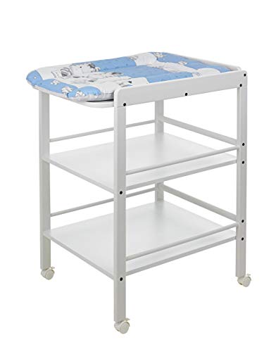 Geuther 4842 Wickelregal Clarissa Breite: 56 cm Wickeltisch 4 Feststellrollen mit Zwei Ablageflächen aus massivem Buchenholz schadstofffrei in 3 Weiß im Sale