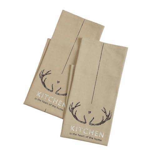 LOBERON tea towel set of 2 Talim, deer antler motif, modern country house design, absorbent and robust weave, natural coloring, kitchen textiles, cotton, beige on sale