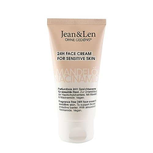 Jean &amp; Len Perfume-Free Face Cream with Almond Oil &amp; Niacinamide, suitable for sensitive skin, 24-hour moisturizing, replenishing effect, paraben-free &amp; silicone-free, vegan, 50 ml