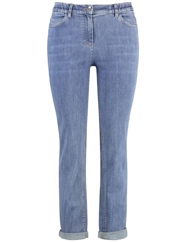 Samoon Damen Elastische 5-Pocket Jeans Betty mit Saumaufschlag unifarben, Washed-Out-Effekt leicht verkürztes Bein Blue Denim 44 im Sale
