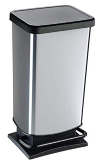Thumbnail for Rotho Paso waste bin 40l with pedal and lid, plastic (PP) BPA-free, silver metallic, litres (35.3 x 29.5 x 67.6 cm) on sale