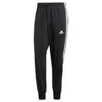 Thumbnail for adidas Men's AEROREADY Essentials Tapered Cuff Woven 3-Stripes Pants, Black / White, on sale