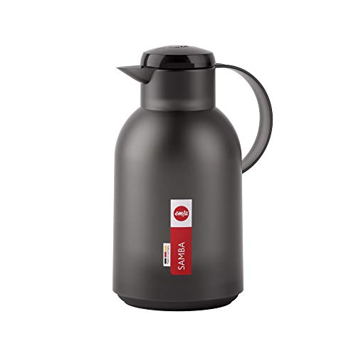 Emsa Samba Isolierkanne 504235 | 1 Liter | Quick Press Verschluss | 100% dicht | 12h heiß, 24h kalt | Schwarz Transluzent im Sale