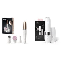 Thumbnail for Braun FaceSpa Pro Beauty Set with facial epilator, facial cleansing brush, attachment, holder, and bag, SE912, white/bronze & Face Mini Hair Remover, for women, FS1000, white on sale