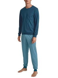 Thumbnail for CALIDA Relax Imprint Bündchen-Pyjama Herren, aus 100% Baumwolle, Hose mit stoffbezogenem Gummibund im Sale