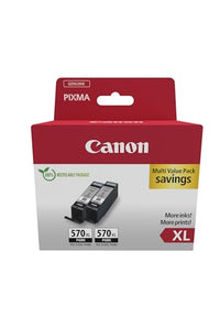 Thumbnail for Canon PGI-570 XL TWIN Value Pack 2 Ink Cartridges Longer Yield XL (2X Black XL) Original [Environmentally friendly recycled cardboard packaging 2024 with anti-theft label]