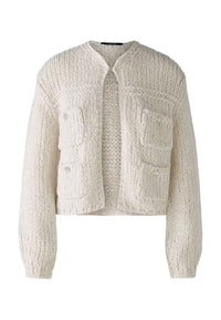 Thumbnail for Oui ladies cardigan with wool and mohair slim fit plain leisure, festive round neck panel mixed fabric on sale