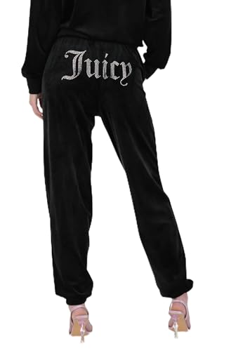 Juicy Couture Damen Lilian samtige Sweathose Trainingshose mit Kordelzug Jogger für Sport Freizeit Fitness in verschi. Farben Lässige Hose, Black, im Sale