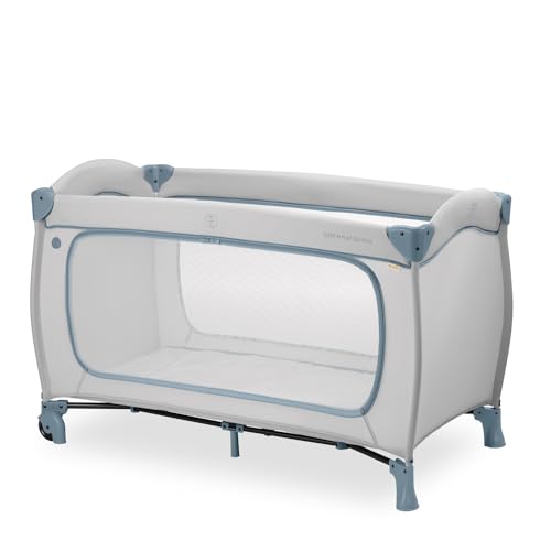 hauck Kinderreisebett Sleep N Play Go Plus mit Transporttasche und Großen Schlupf zum Spielen, Klein Zusammenklappbar, Baby Reisebett Kleinkind ab Geburt bis 15 kg (Dusty Mint) im Sale
