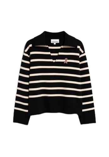 ARMEDANGELS women's sweater oversized fit made of organic cotton FREJIAAS Stripes Oversized Fit Black-Oatmilk on sale