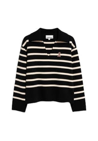 Thumbnail for ARMEDANGELS women's sweater oversized fit made of organic cotton FREJIAAS Stripes Oversized Fit Black-Oatmilk on sale