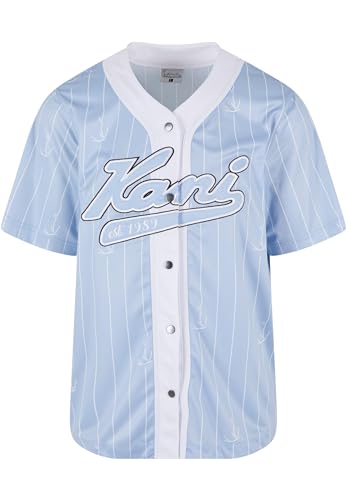 Karl Kani Herren KM242-008-3 Varsity Logo Pinstripe Baseball Shirt Light Blue/White im Sale