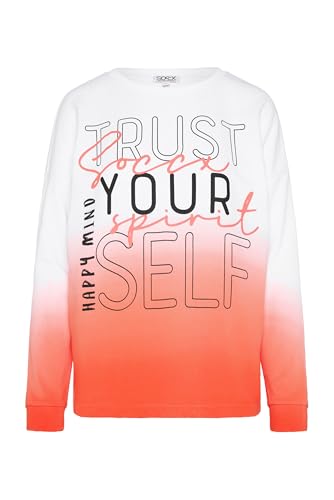 SOCCX Damen Sweatshirt Dip Dye mit Wording Print Opticwhite/Coral im Sale