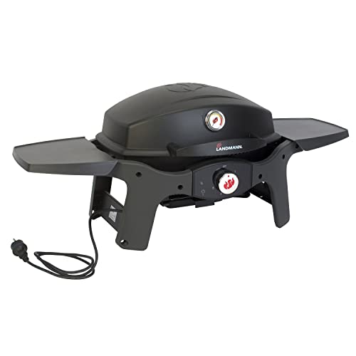 LANDMANN E-Pantera Electric Grill | Practical electric grill with removable side tables | Includes grease tray | Enameled cast iron grill | 2000 W power [Black] on sale