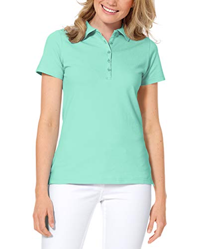 CLINIC DRESS Shirt Poloshirt für Damen - Kurzarm Stretch mit 96% Baumwolle für Krankenschwestern, Ärztinnen und Pflegepersonal Aqua Green 54/56 im Sale