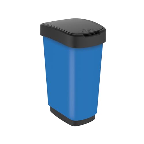 Rotho Twist waste bin 50l with lid, plastic (PP) BPA-free, blue, 50l (40.1 x 29.8 x 60.2 cm) on sale