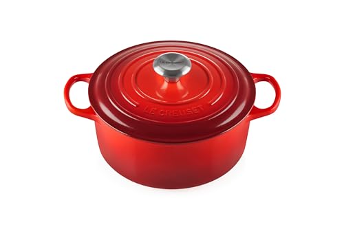 Le Creuset Signature Cast Iron Roasting Pan with Lid, Ø 26 cm, Round, Suitable for all hob types and induction, Volume: 5.3 l, 5.135 kg, Cherry Red, 21177260602430 on Sale