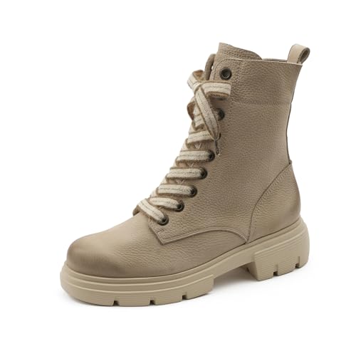 Paul Green Damen Schnürbootie, Frauen Combat Boots,uebergangsschuhe,uebergangsstiefel,schnürstiefel,Stiefel,Bootee,Booties,Beige (Almond),38 im Sale