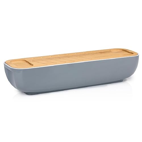 alpina Brotkasten - mit Bambus-Deckel/Schneidebrett - Griffe - x 12,2 x 8,5 cm - Grau im Sale