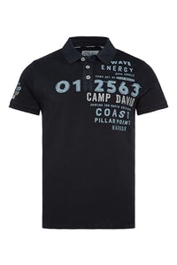 Thumbnail for Camp David Herren Pikee-Polo mit Prints und Stickereien Blue Navy im Sale