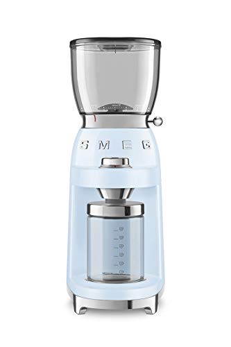 SMEG, Coffee Grinder CGF01PBEU, Conical Stainless Steel Grinder, 30 Grinding Settings, 350g Coffee Bean Container, Premium Die-Cast Aluminum Housing, 150W, Blue on Sale