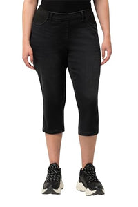 Thumbnail for Ulla Popken Damen Capri Elastikbund, Sienna Jeans, Black, W45 / L32 im Sale