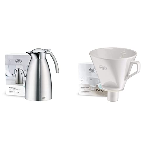 alfi GUSTO TT 1.0l, insulated jug made of stainless steel &amp; AROMA PLUS, white, porcelain coffee filter, for filter paper on sale