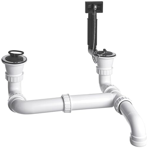 BLANCO Doppel-Ab- und Überlaufgarnitur 1 ½'' | Ab- und Überlaufset zum Nachrüsten von Spülen und Becken | Harmonisches Zusammenspiel mit Armaturen, Spülmittelspender und Zugknopf in schwarz matt im Sale