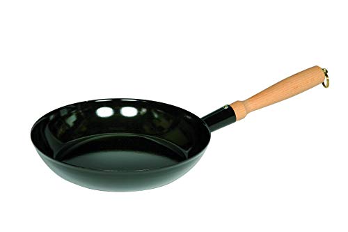 Riess, 0561-022, Holzknechtpfanne 30, CLASSIC - SCHWARZEMAILLE, Durchmesser 30 cm, Höhe 14.2 cm, Emaille, schwarz, mit Holzgriff und Ring zum Aufhängen, Induktion im Sale