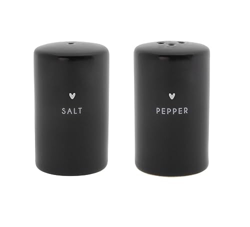 BC Salz und Pfeffer Streuer Set Heart Keramik matt schwarz weiß Küchenaccessoires gedeckter Tisch Salt and Pepper im Sale