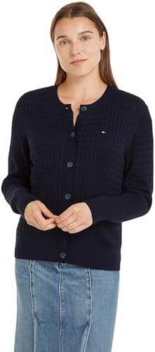 Tommy Hilfiger CO Cable C-NK Cardigan Strickjacke Damen, Blau (Desert Sky), im Sale