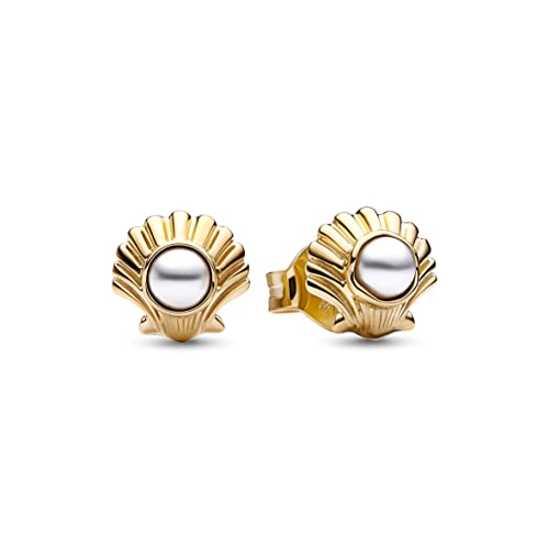 PANDORA Disney Arielle die Meerjungfrau Muschel Ohrringe mit 14 Karat vergoldeter Metalllegierung mit Kunstperle aus der PANDORA x Disney Collection, 262686C01 im Sale