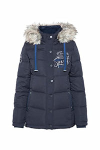 Thumbnail for SOCCX Damen Strukturierte Jacke mit Artwork und Fake Fur Nautic Navy im Sale
