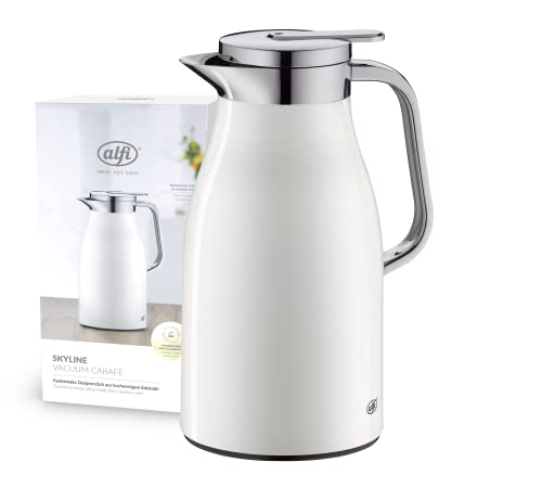 alfi SKYLINE 1.0l, coconut white mat, stainless steel vacuum jug with hygienic tempered glass insert, screw cap with convenient push button, ergonomic handle, with one hand, ideal as a coffee pot