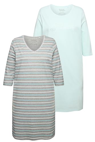 Ulla Popken Damen Bigshirts, 2er-Pack, V-Ausschnitt/Rundhals, 3/4-Arm Nachthemd, Baby blau, 42/44 im Sale