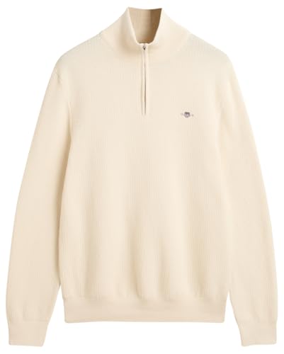GANT Herren Cotton Micro Textured Half Zip Pullover, Cream, im Sale