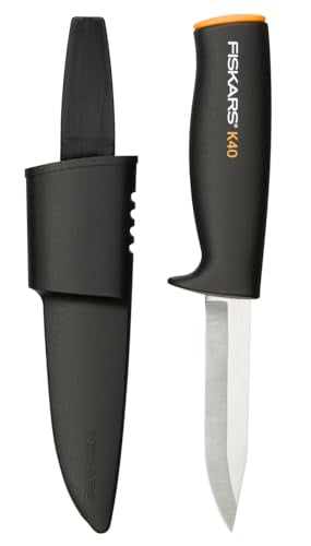 Fiskars Utility Knife, Includes Sheath for Safe Storage, Length: 22.5 cm, Black/Orange, K40, 1001622 on Sale