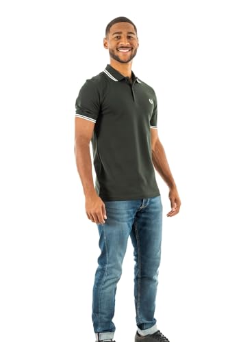 POLO UOMO FRED PERRY DOPPIA RIGA NIGHTGREEN/SNWHT im Sale