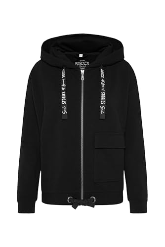 SOCCX Damen Kapuzensweatjacke mit Einer Klappentasche Black im Sale