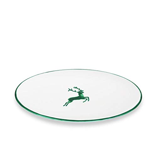 GMUNDNER KERAMIK oval plate size: l= 28 cm xw= 21 cm xh= 2.3 cm green deer tableware, handmade in Austria