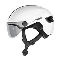 Thumbnail for ABUS City Helmet HUD-Y ACE - stylish bicycle helmet with visor and magnetic, rechargeable LED rear light - for men and women - Glossy White, on sale
