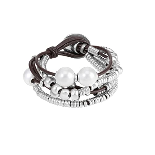 Uno de 50 Women's Bracelet Leather Metal Mix Silver Polished PUL0578MT on Sale