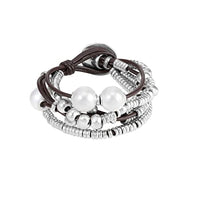 Thumbnail for Uno de 50 Women's Bracelet Leather Metal Mix Silver Polished PUL0578MT on Sale