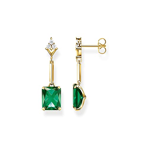 Thomas Sabo Damen Ohrstecker in der Farbe Gold aus 925 Sterlingsilber mit 750 Gelbgold Veredelung, weißen und grünem Zirkonia, im Sale