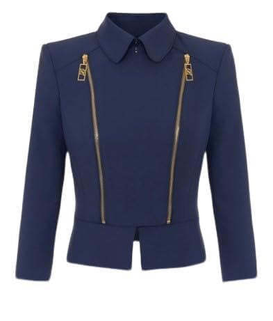 Elisabetta Franchi Jacke aus Crêpe Stretch mit Tasche und Reißverschluss, Marineblau, 38 im Sale