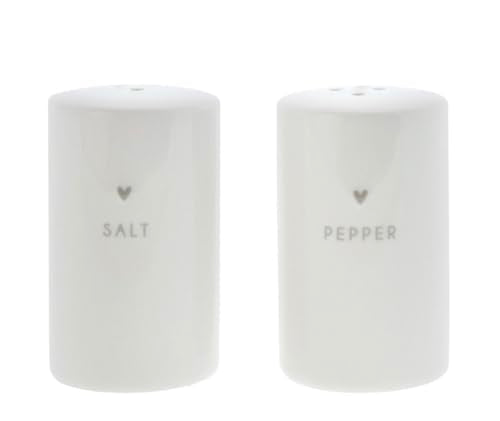BC Streuer Set SALT & PEPPER Heart Keramik weiß grau Küchenaccessoires Kochen gedeckter Tisch im Sale