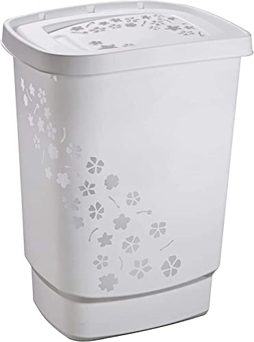 Rotho Flowers laundry bin 55l with lid, plastic (PP) BPA-free, grey, 55l (44.7 x 34.7 x 60.5 cm on sale