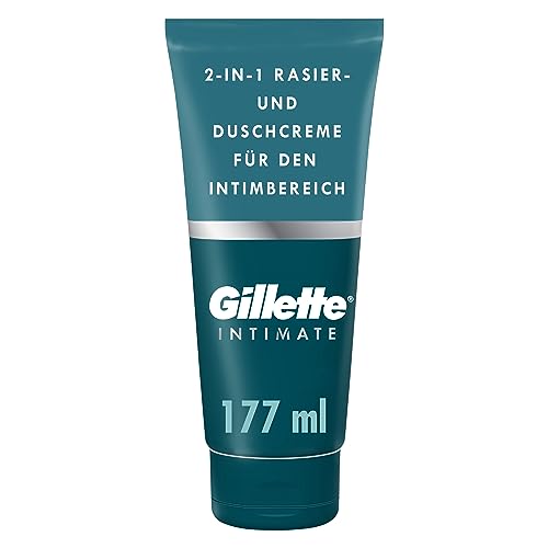 Gillette Intimate Intimpflege Rasierset für Männer (177 ml), 2-in-1 Rasier- und Duschcreme, formuliert für die Behaarung im Intimbereich, mit Aloe, frei von Parabenen, Geschenk für Männer im Sale