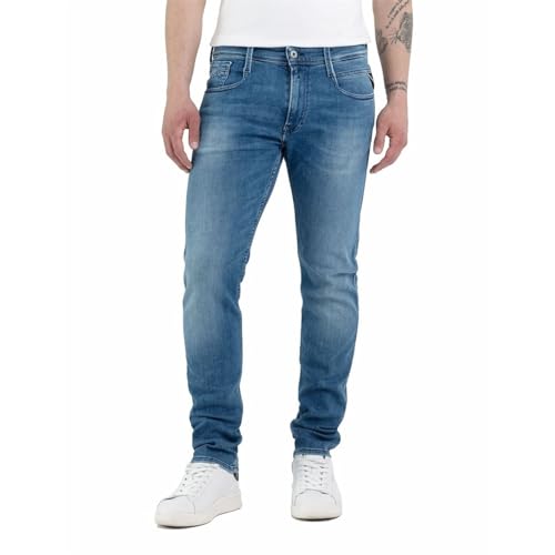 Replay Herren Jeans Anbass Slim-Fit mit Comfort Stretch, Medium Blue 009 (Blau), 34W / 30 im Sale
